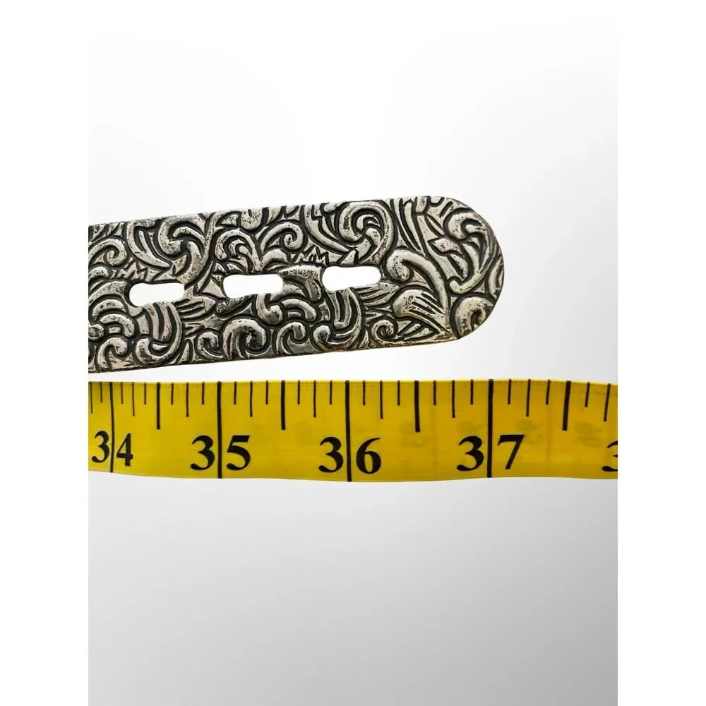 Vintage 70s Silver Etched Link Elastic Waist Boho Belt Western Filigree Retro